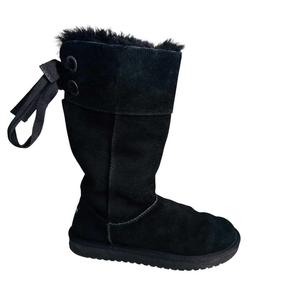 Koolaburra By UGG Boots Womens Size 8 Black Suede Mid Calf Faux Fur Lined Bow